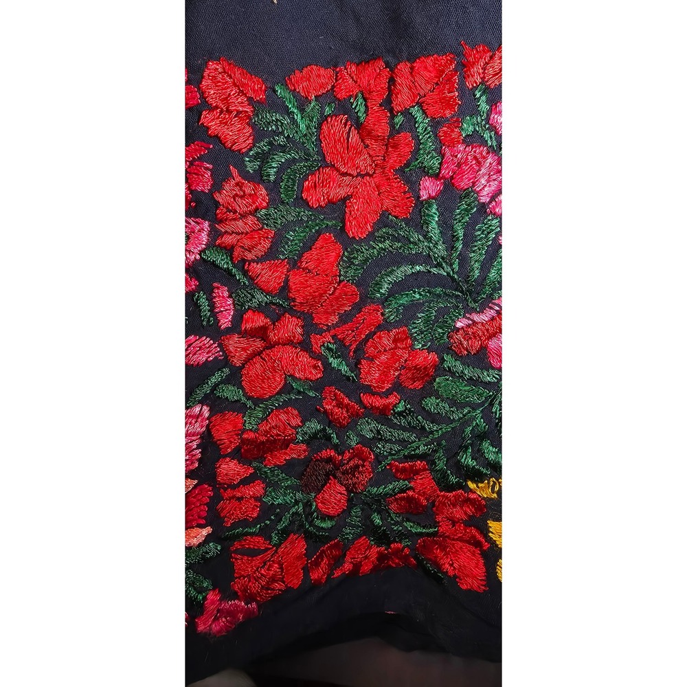 Handmade Mexican Floral Embroidered Wrap Skirt Navy Blue Boho Folk Art Maxi - Picture 5 of 6